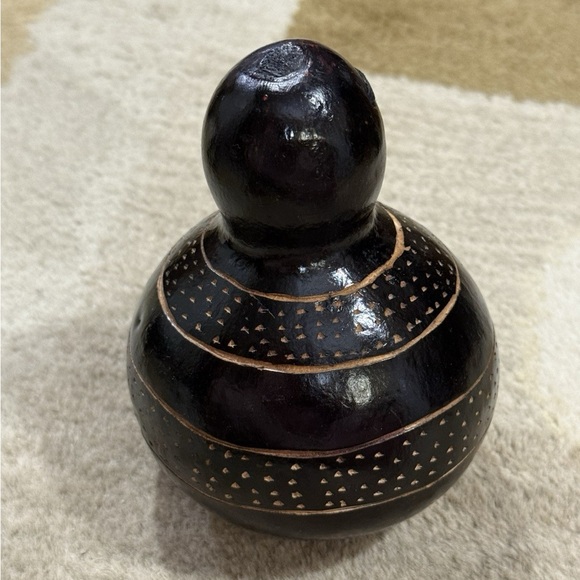 Other - Handcrafted African Carved Gourd Rattle – Tribal Dotwork Design with Strap